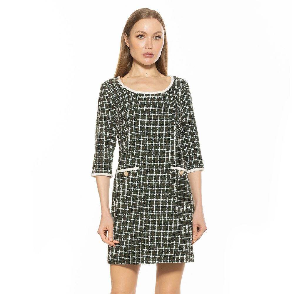 

Женское платье прямого кроя ALEXIA ADMOR Orla с овальным вырезом, цвет Green Plaid