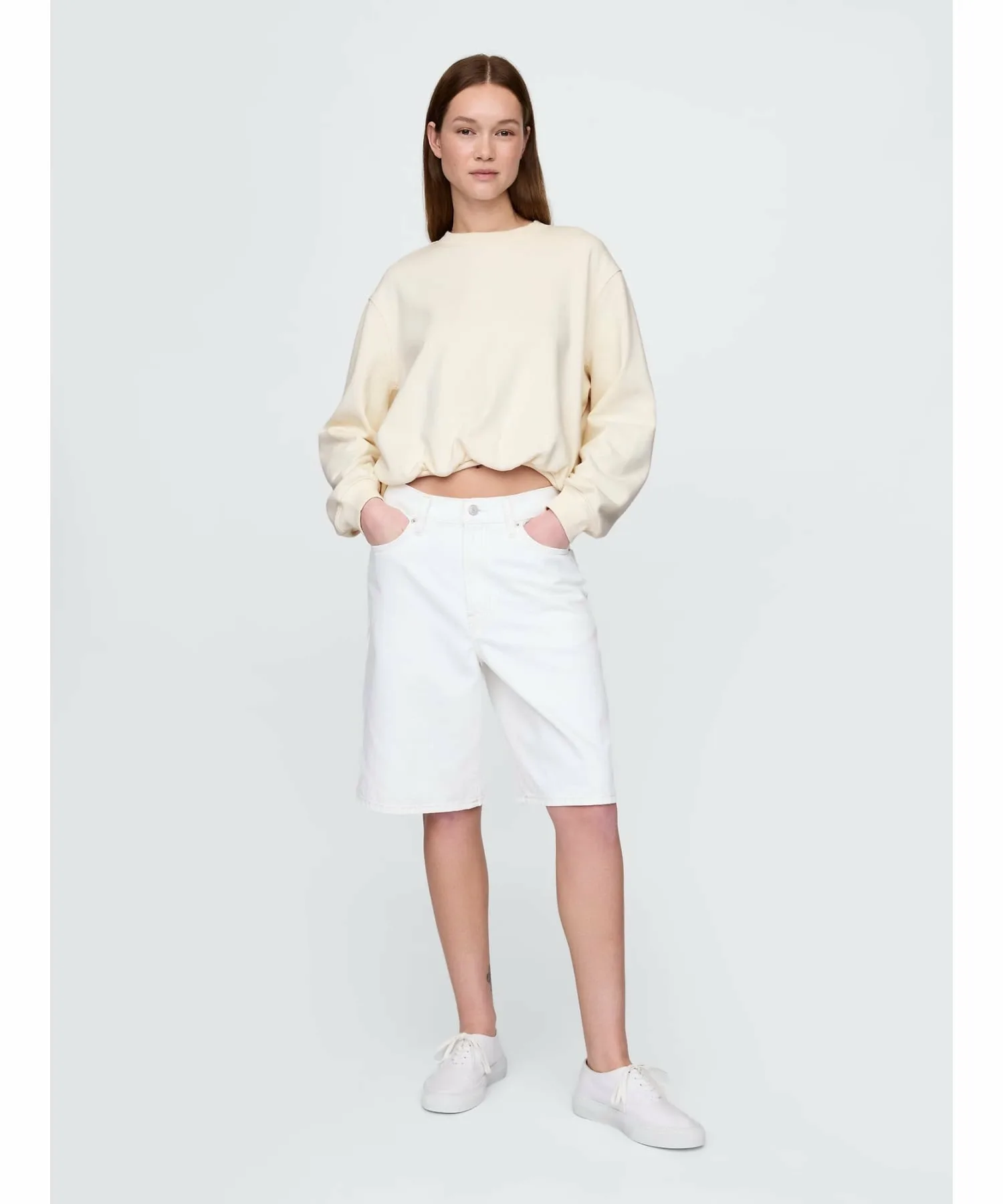 (W) Толстовка из плотной французской махровой ткани с объемным низом GAP, WHITE_SAIL — фото 2