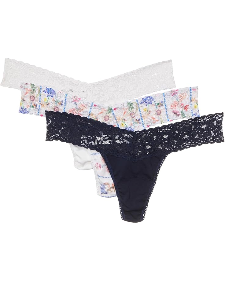 

Стринги Hanky Panky Cotton and Lace Low Rise Thong 3 Pack, цвет White/Flower Crown/Navy