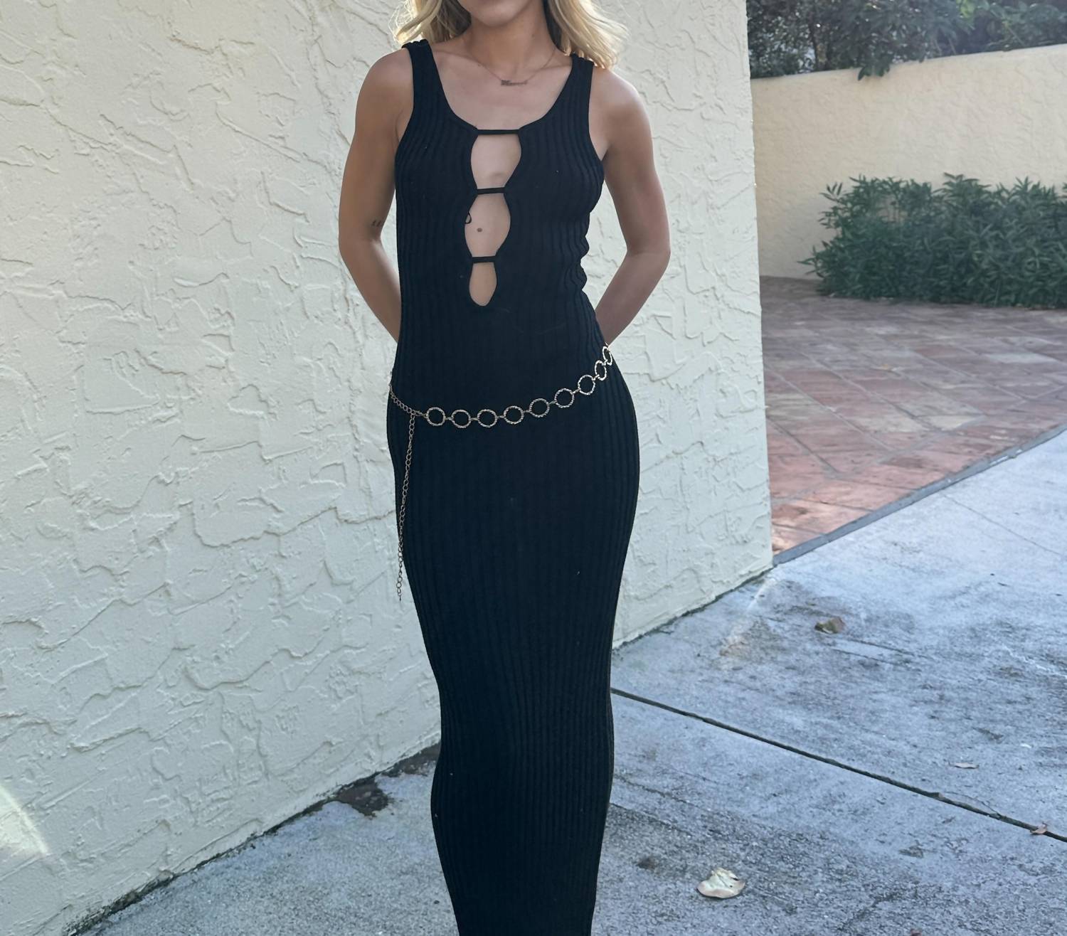 

Pretty Garbage Платье-макси Roxy с ребристой текстурой и узором "решетка" черного цвета