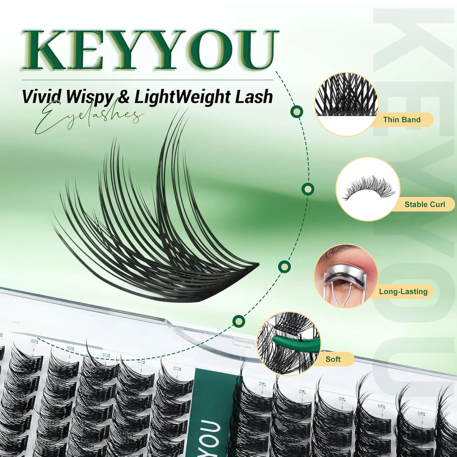 Пучки накладных ресниц KEYYOU «Y03-D-Mix» D-изгиб, 8-16 мм, 96 шт. Keyyou, 2-Black — фото 3