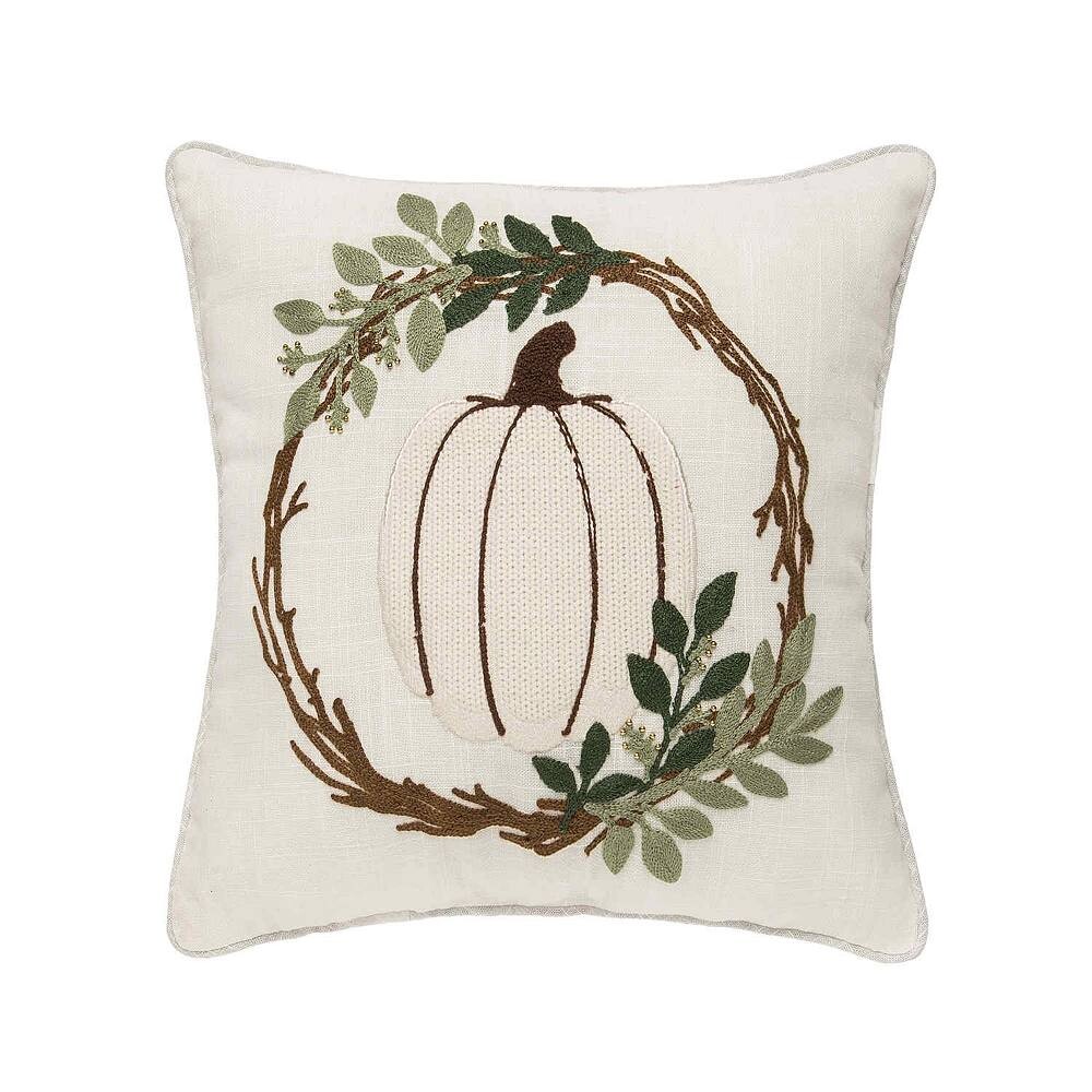 

Осенняя декоративная подушка C&F Home White Pumpkin Wreath, белый