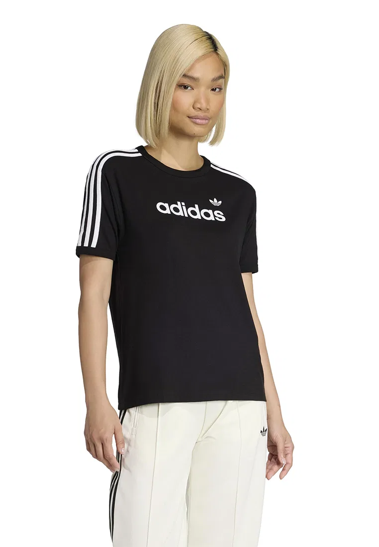 Футболка, линейный принт, Linear T-Shirt Adidas, белый/черный