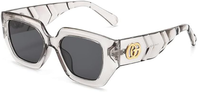 

Квадратные угловатые солнцезащитные очки с металлическими шарнирами для мужчин и женщин, модные солнцезащитные очки с защитой от УФ-излучения Angelastore, Transparent Gray Frame Black Gray Flakes