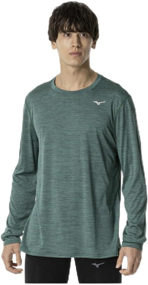 

Быстросохнущая беговая футболка, с длинным рукавом, дизайн «Аврора», влагоотводящая, быстросохнущая, светоотражающий принт, J2MAA520 Mizuno, зеленый