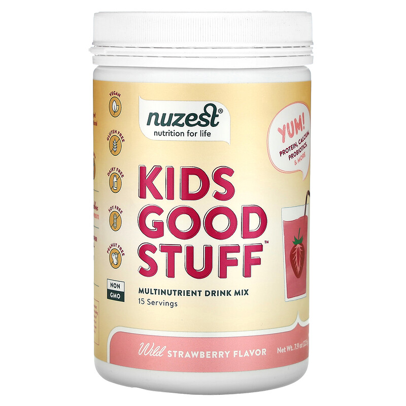 

Nuzest, Kids Good Stuff, мультипитательная смесь для приготовления напитка, со вкусом лесной клубники, 225 г (7,9 унции)