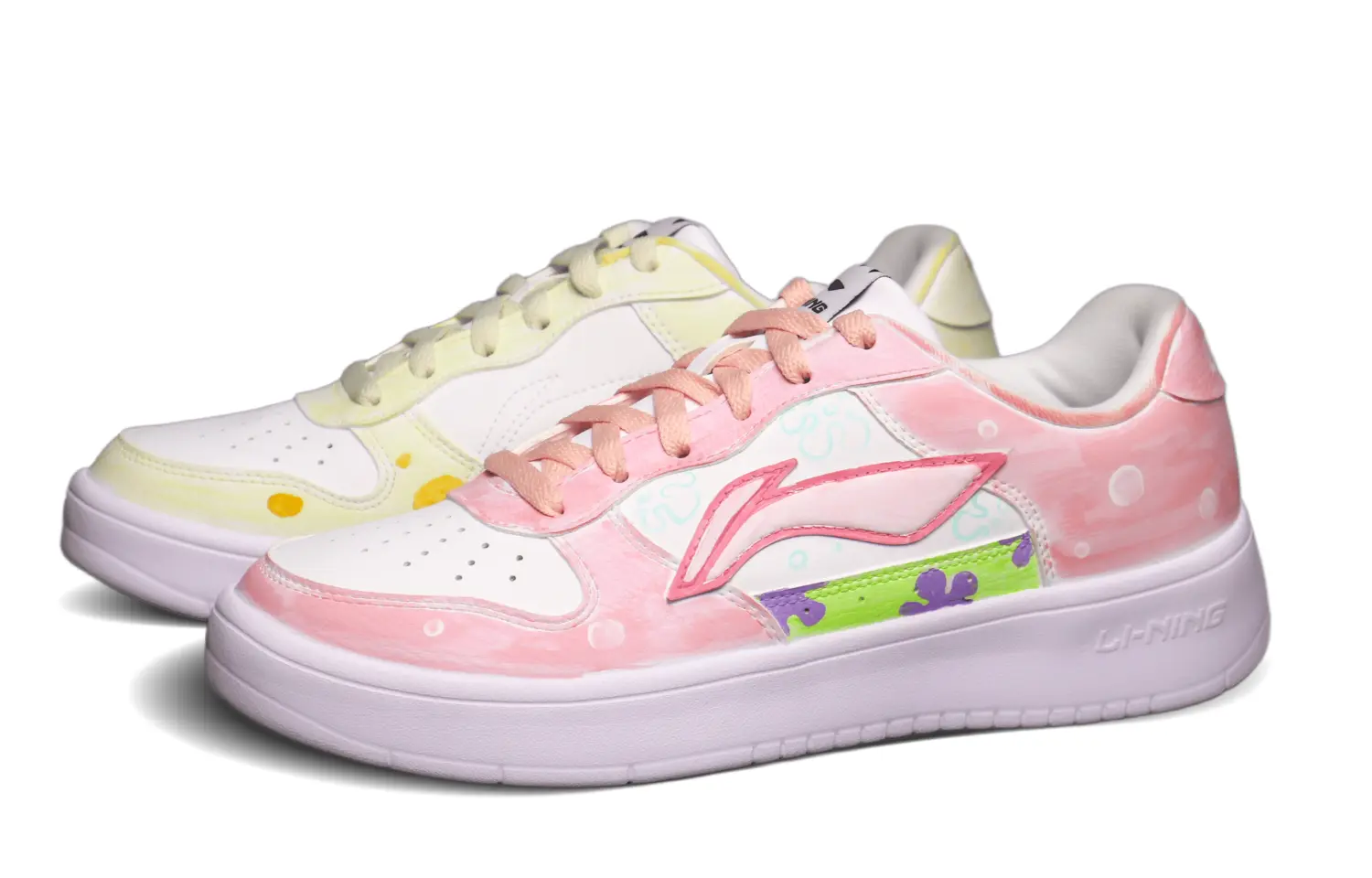 

Лининг Понтун Бутс противоскользящие и износостойкие дышащие низкие скейтерские кроссовки мужские розовые и желтые непарные