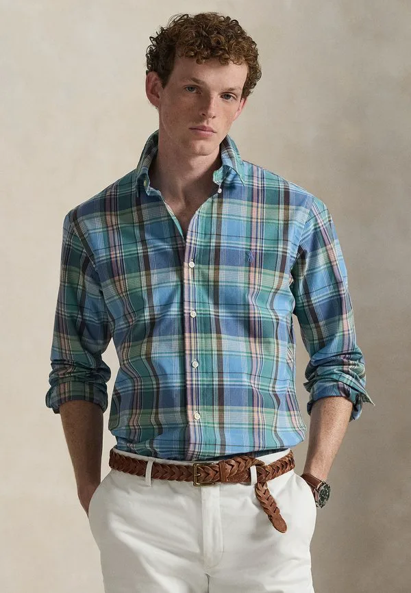 Рубашка из поплина в клетку, сшитая на заказ. Polo Ralph Lauren, Blue/Brown/Multi-Coloured