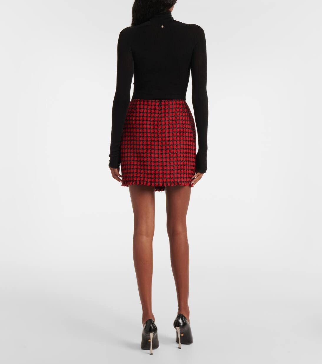 Мини-юбка из твида в клетку Versace, цвет lipstick red+black — фото 3