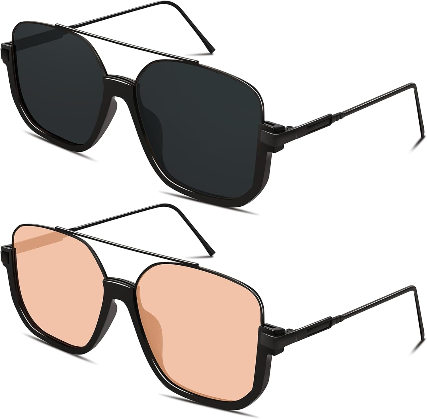 

Солнцезащитные очки-авиаторы GRFISIA в стиле ретро, ​​увеличенного размера, квадратной формы, в стиле 70-х, с двойной перемычкой, защита от УФ-излучения UV400, Black/Gray+black/Red Tea