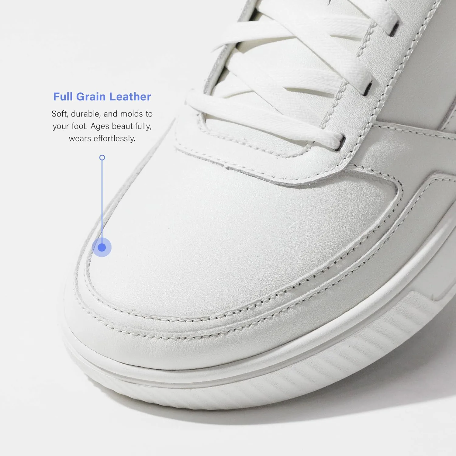 Кроссовки FLUX FOOTWEAR Adapt Leather Trainer - модель из натуральной кожи с нулевым перепадом высоты подошвы, широким носком и гибким протектором, идеально подходящая для ходьбы, повседневной носки и городского стиля жизни, белый — фото 4