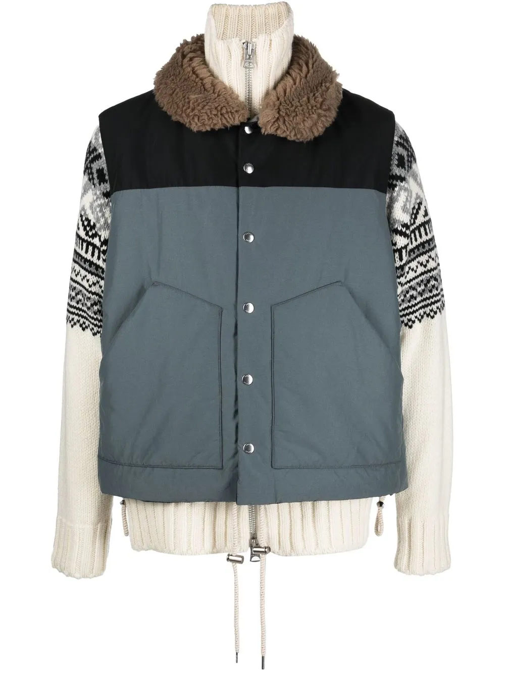 

Пуховик с воротником из овчины SACAI, серый
