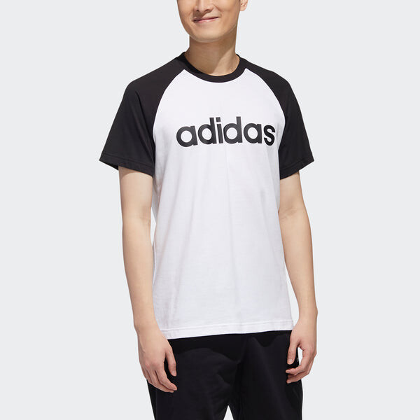 Футболка neo m esntl rgln t logo printing colorblock sports short sleeve white Adidas, белый — фото 3