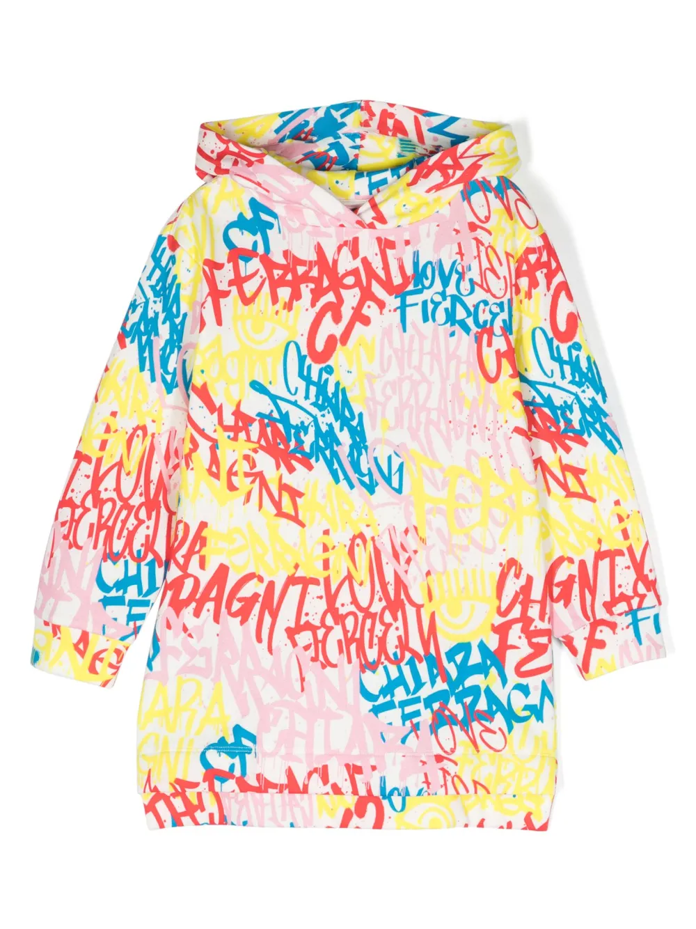 

Платье с капюшоном и логотипом Chiara Ferragni Kids, белый