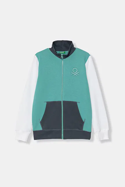 Кофта на молнии детская капюшон United Colors of Benetton, бирюзовый