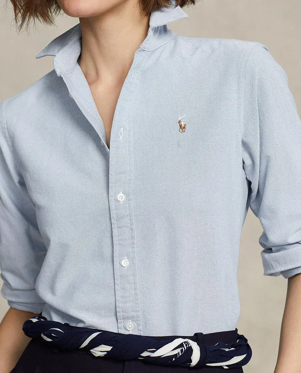 Женская базовая рубашка с контрастным логотипом Polo Ralph Lauren, синий — фото 3
