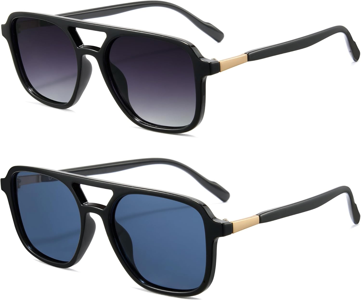 

Комплект из двух ретро-солнцезащитных очков-авиаторов Cyxus в квадратной оправе для женщин. Модные винтажные очки-авиаторы 70-х годов с защитой от УФ-излучения UV400, размер 53 мм, маленький размер, Black