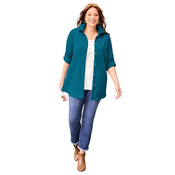 

Женская туника с воротником и застежкой на пуговицы plus size Catherines, Deep Teal