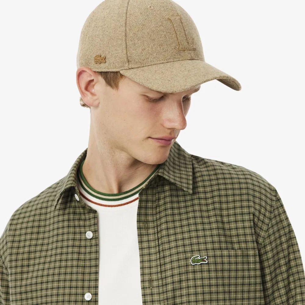 Мужская фланелевая рубашка в клетку «окно», цвета хаки, от Lacoste — фото 2