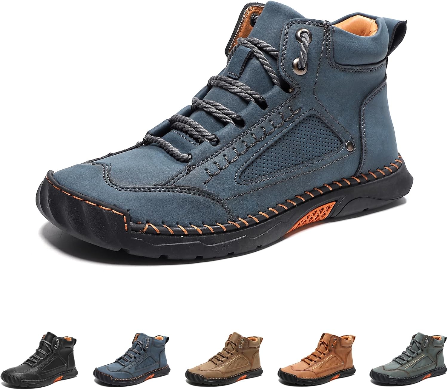 

Мужские кожаные ботинки, удобные мужские кожаные ботинки ручной работы - широкий водонепроницаемый суппорт, походная обувь для улицы Generic, синий
