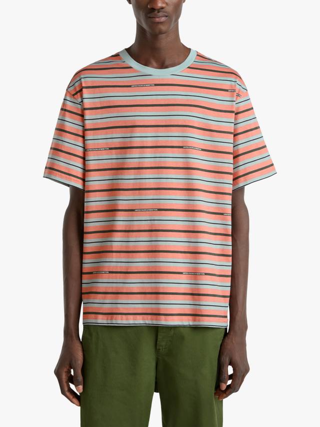 

Футболка с круглым вырезом из хлопка в полоску обычного кроя Benetton, цвет Orange/Multi