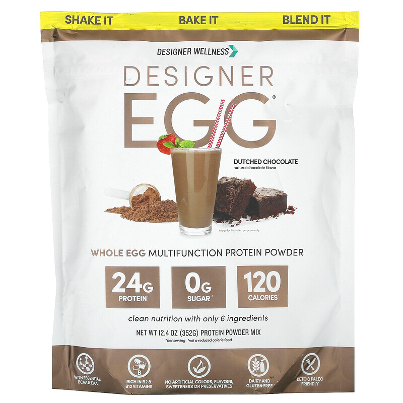 

Designer Wellness, Designer Egg, многофункциональный протеиновый порошок из цельного яйца, голландский шоколад, 352 г (12,4 унции)