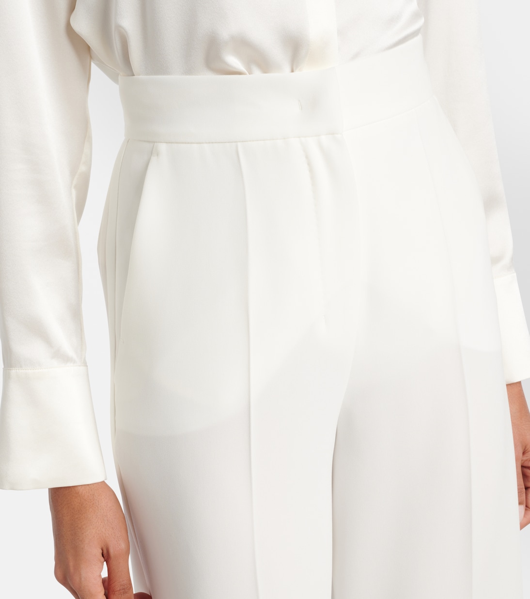 Широкие брюки из кади с высокой талией Abetone Max Mara, Bianco Seta — фото 4