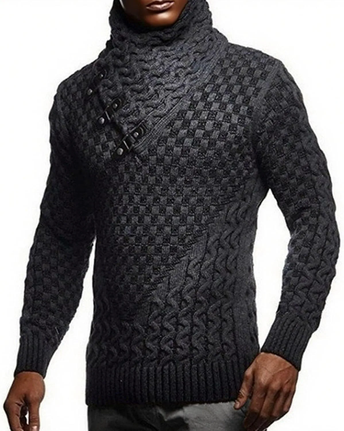 Мужской вязаный свитер с воротником-стойкой длинный рукав slim fit — фото 2