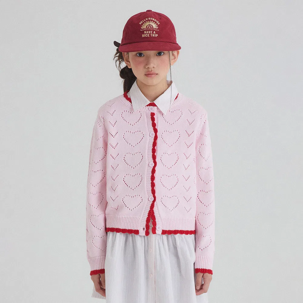 Детский розовый вязаный кардиган Heart Crochet от Taeble