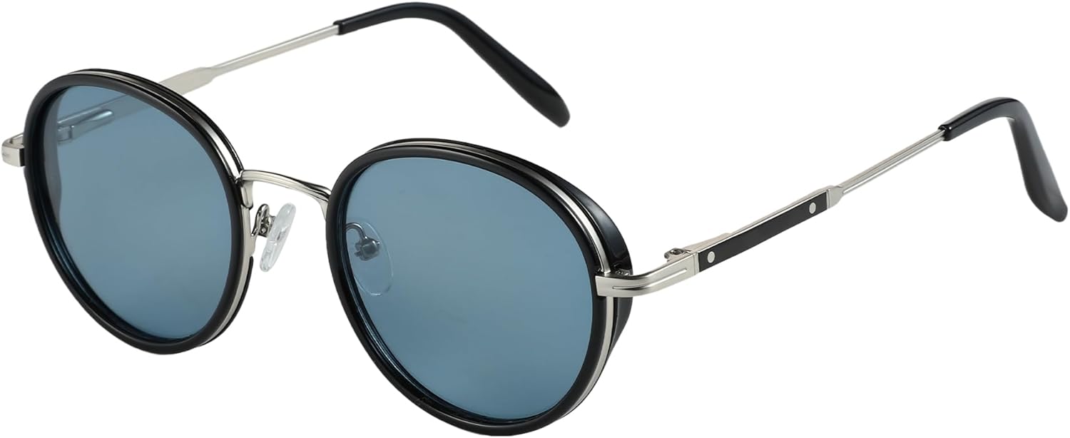 

Солнцезащитные очки ZENOTTIC Retro Round Polarized Steampunk для мужчин и женщин — круглый винтажный дизайн, металлическая оправа, защита от ультрафиолета UV400, C06 Silver Frame Blue Lens