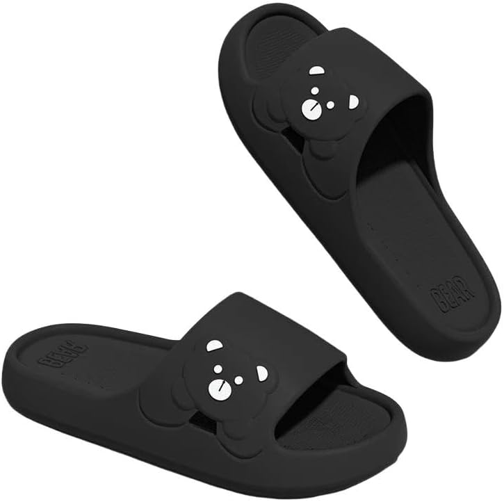 

Тапочки DMMWCX с мультяшным медведем, домашние тапочки для женщин, мягкие EVA, для ванной, с противоскользящей подошвой, черный