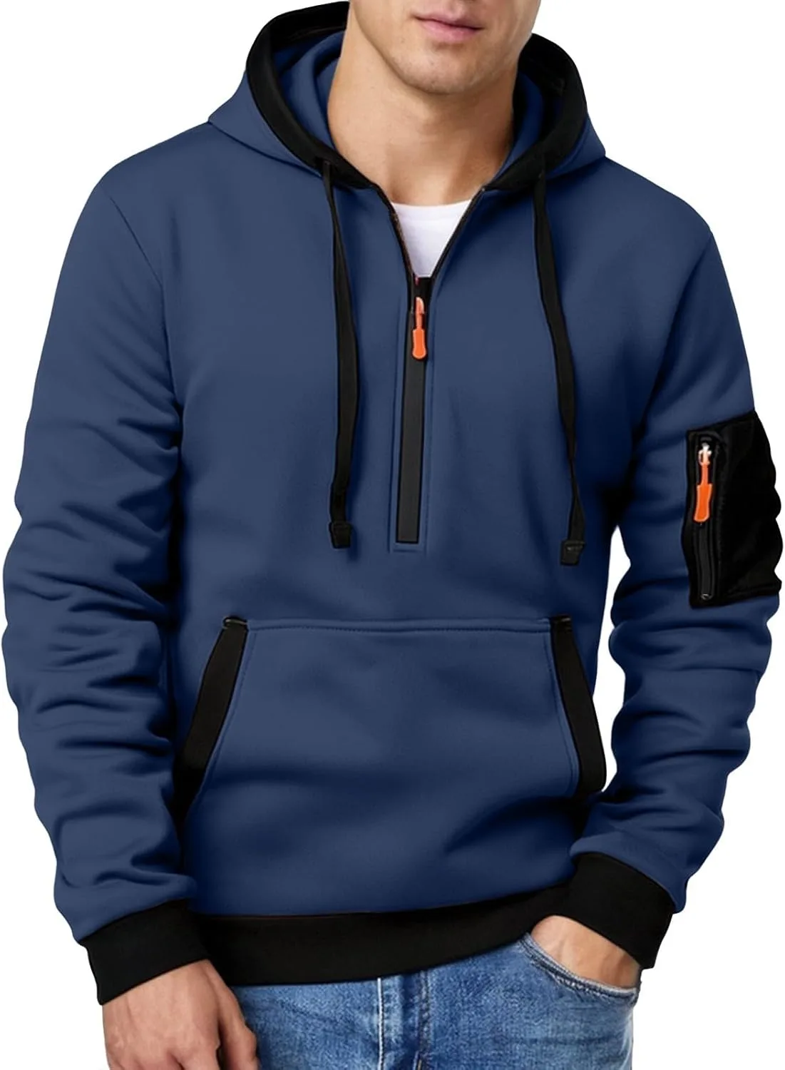 

Мужская толстовка с капюшоном и молнией на четверть — оверсайз, тактический стиль, функциональные карманы