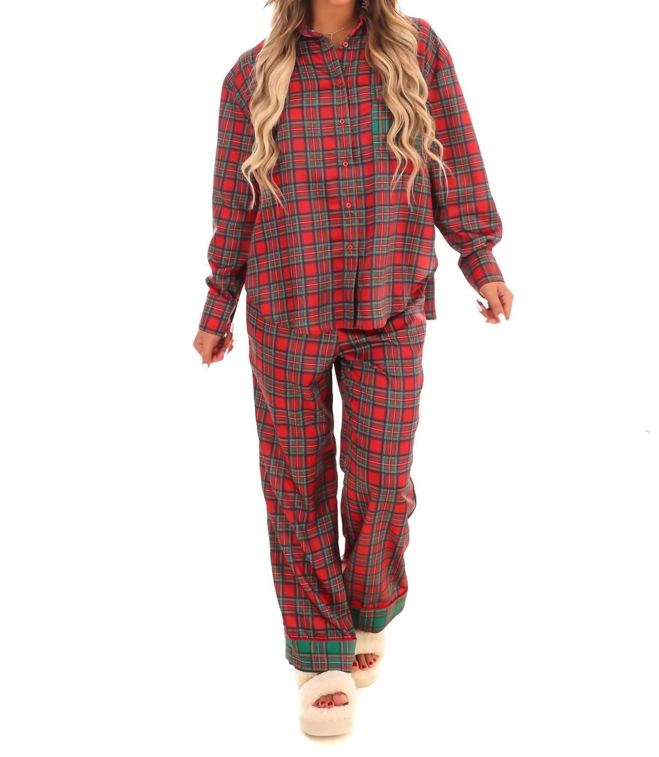 

Пижамный комплект Silent Night Plaid Christmas в красном цвете Multi Peach Love