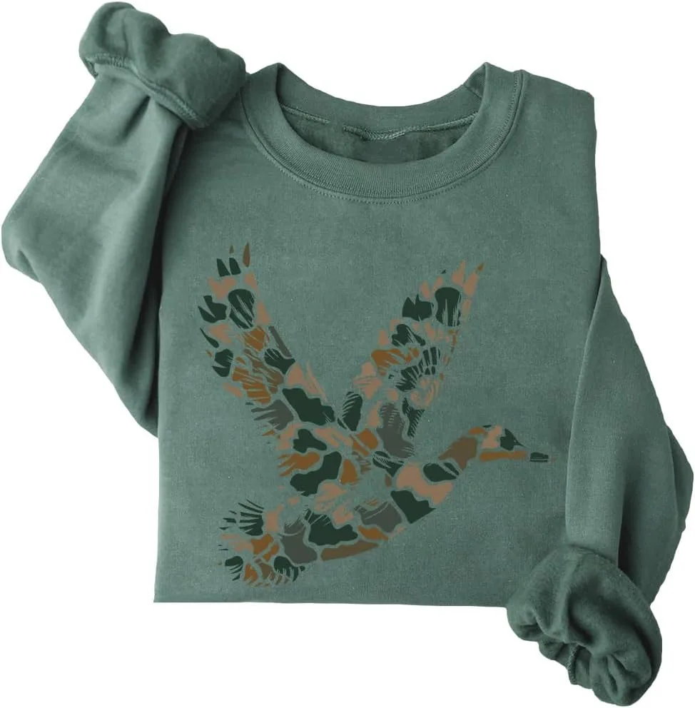 

Толстовка с камуфляжным принтом Duck Hunting, с капюшоном и длинным рукавом SIMJEW