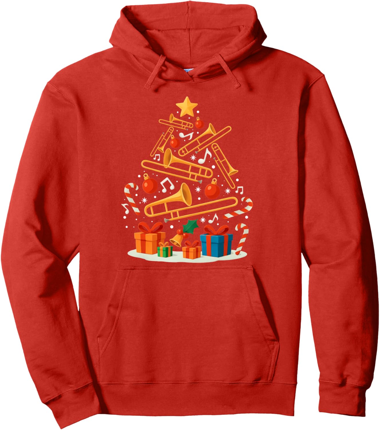 

Тромбон, рождественская елка, рождественская толстовка Trombone Instrument Christmas Tree Xmas Gifts, красный
