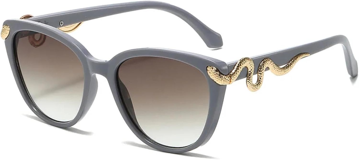 

Винтажные солнцезащитные очки «Кошачий глаз» с золотистым змеиным принтом для женщин и мужчин в стиле панк, популярные и сексуальные, с защитой от УФ-излучения UV400 TYUVIVO, Gray Tea