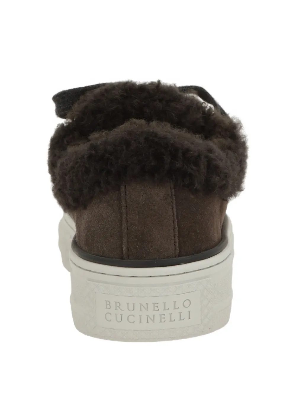 Кроссовки на шнуровке с отделкой из овчины Brunello Cucinelli, коричневый — фото 3