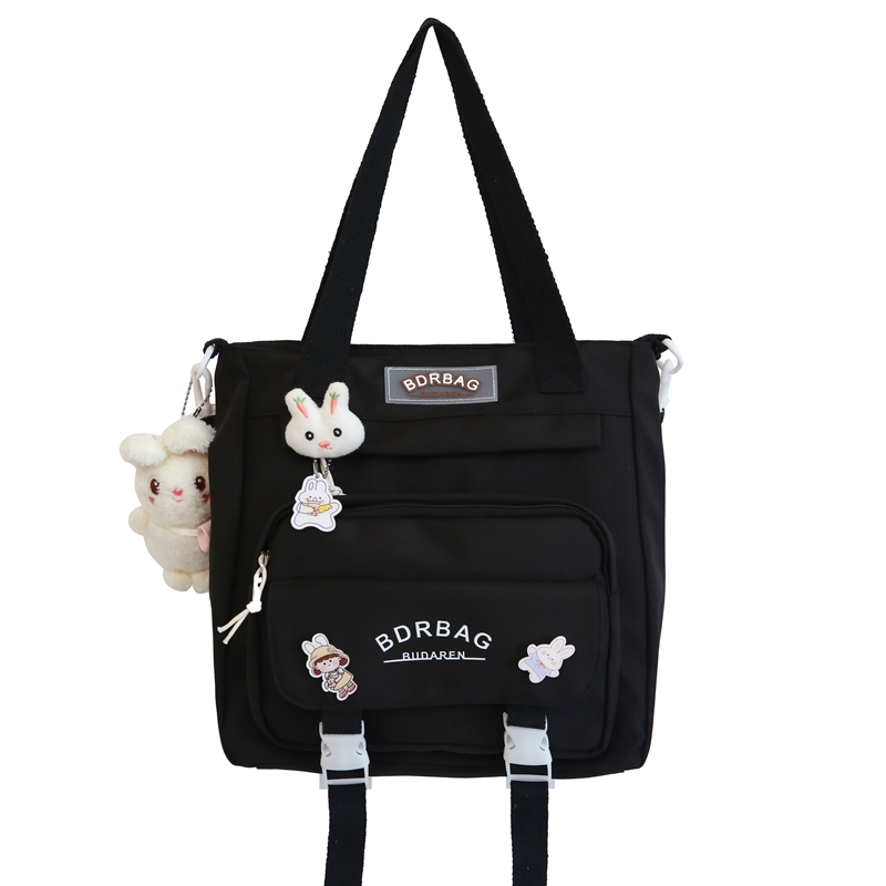 

Deli Bear Нейлоновый рюкзак женский, Black Shoulder Bag with Rabbit Charm
