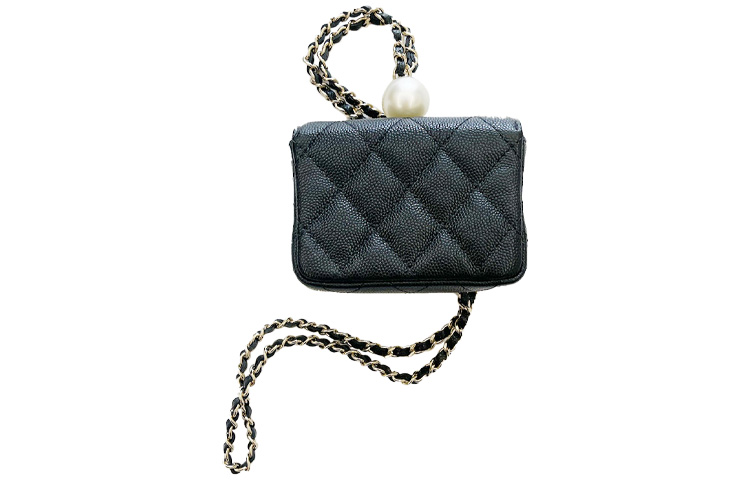 CHANEL Кожаный мешочек на шею маленький женский черный — фото 2