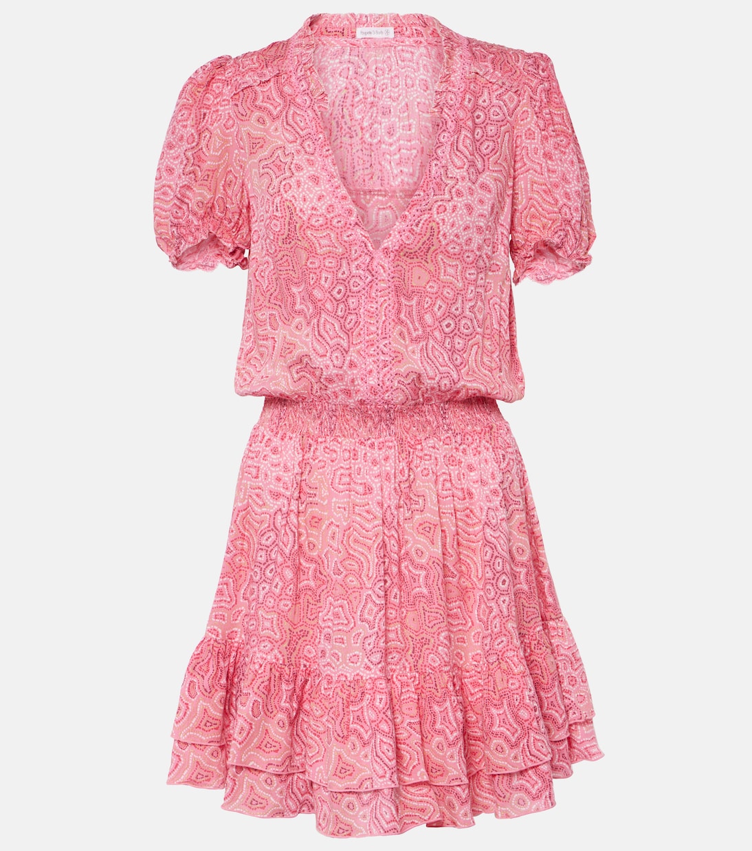 

Многоярусное мини-платье с принтом Биби Poupette St Barth, Pink Sea Water