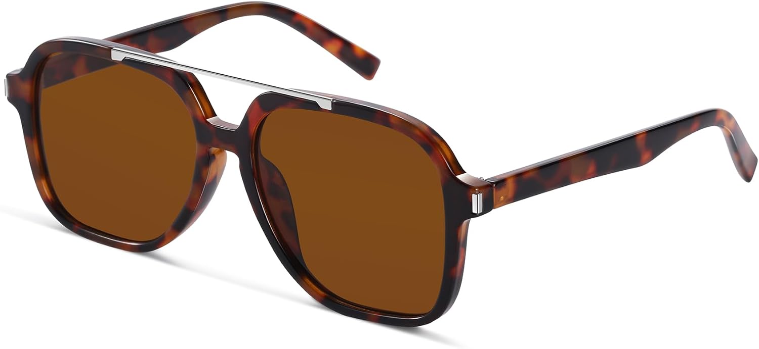 

Длинные модные солнцезащитные очки-авиаторы для женщин и мужчин, классический ретро-стиль 70-х, двойная перемычка, квадратная форма, винтажные солнцезащитные очки A2258 A LONG, C4 Tortoise/Brown