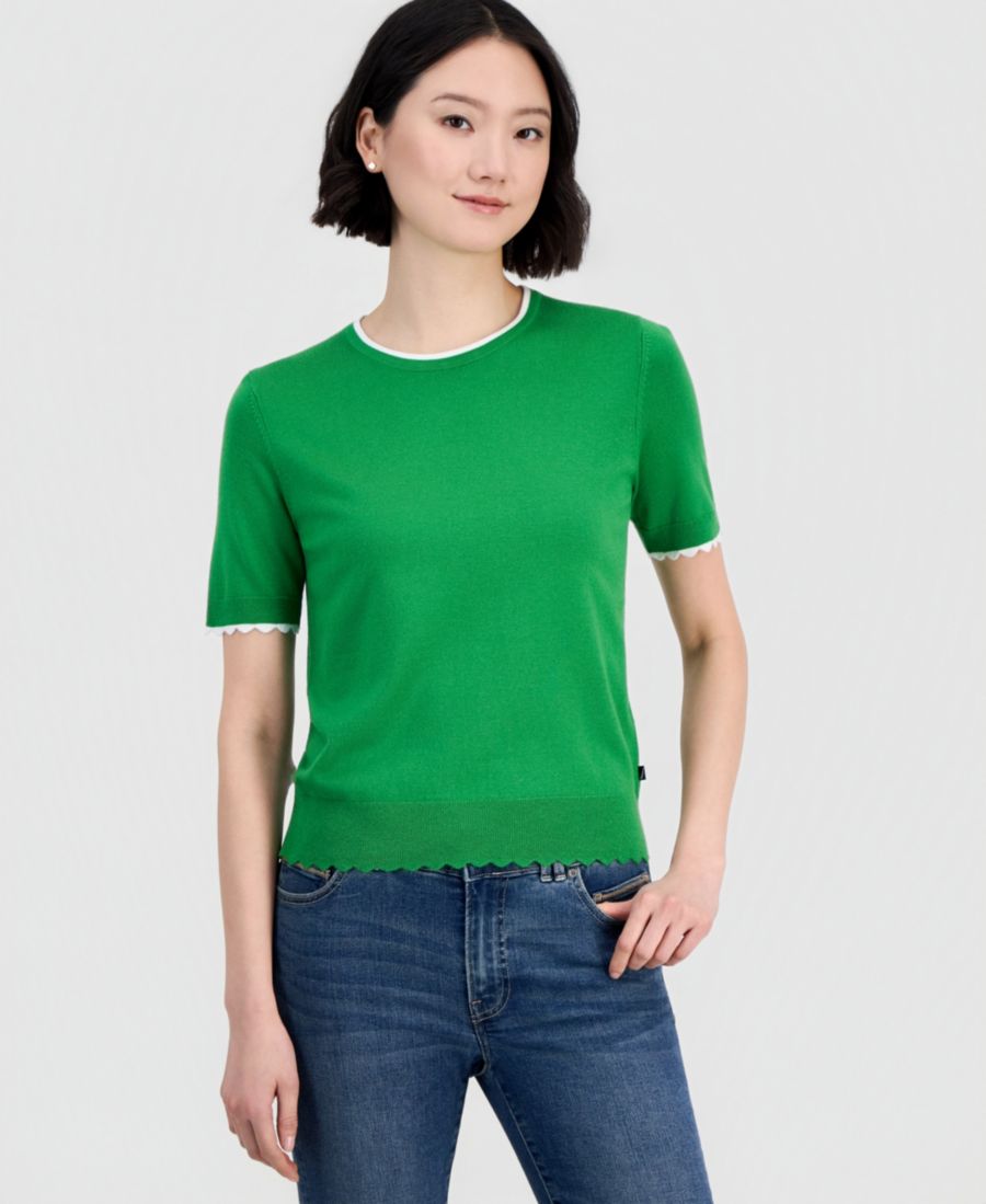 

Женский свитер с короткими рукавами и круглым вырезом, отделанный фестончатым краем Nautica Jeans, New Leaf Multi