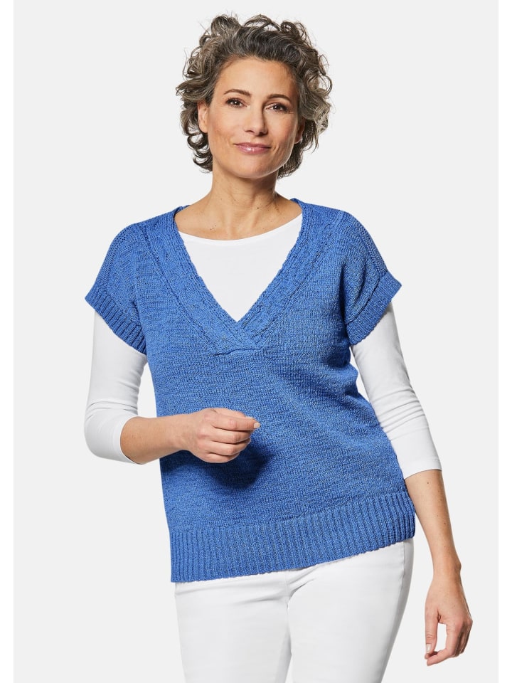 

GOLDNER Укороченный размер: Жилет из ленточной пряжи. Удобный жилет джинсово-голубого цвета