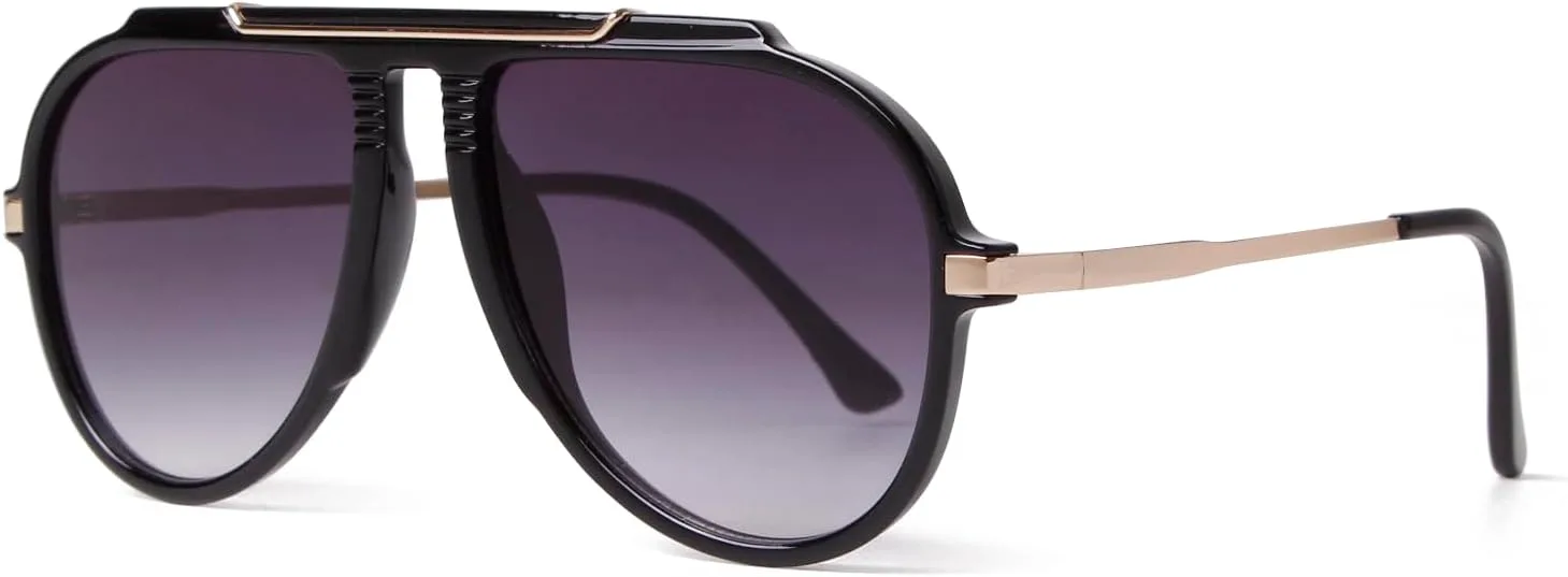 

Солнцезащитные очки-авиаторы ADE WU большого размера для женщин и мужчин, ретро-стиль 70-х, квадратная форма, не спутываются, Black Frame Gradient Grey Lense