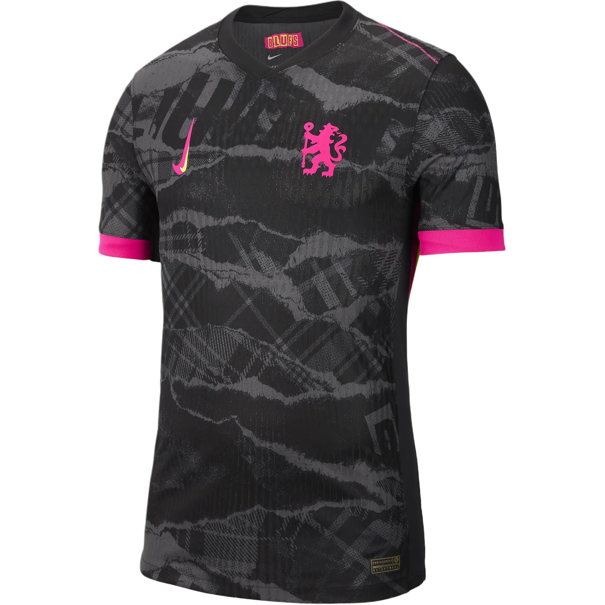 

Футболка матчевая третья мужская Dri-FIT Adv футбольная аутентичная Chelsea FC 2024/25 Nike, темно-серый/черный/ярко-желтый/ярко-розовый