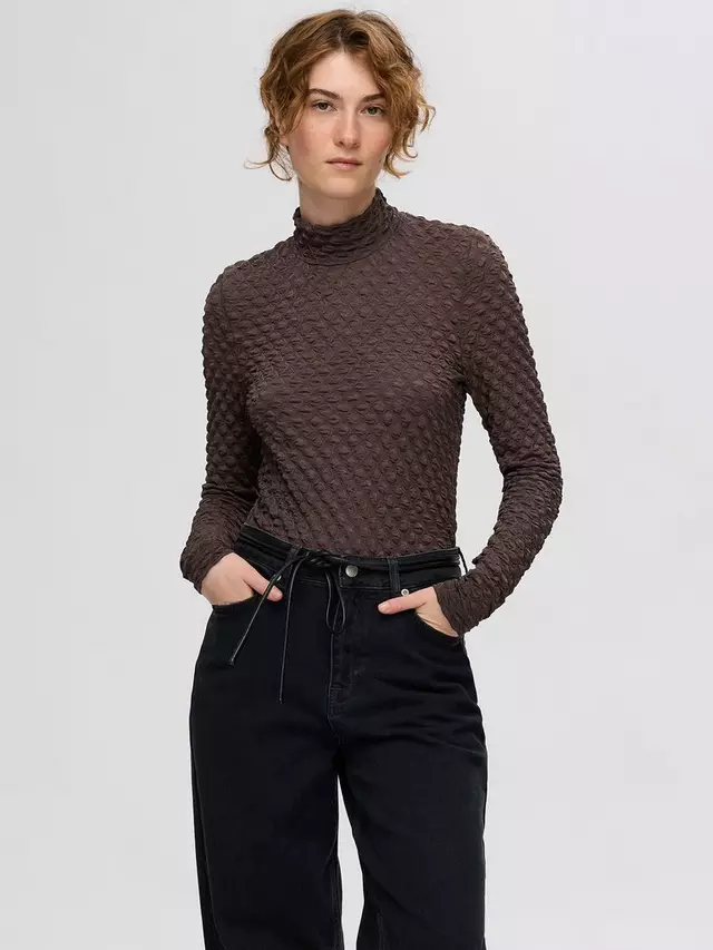 

Топ SELECTED FEMME Timmi Textured Long Sleeve, цвет tobacco brown