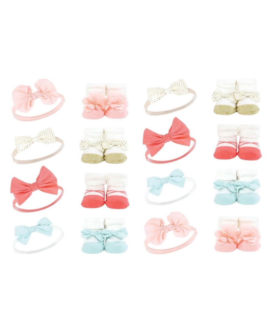 

Набор из 16 предметов: повязка на голову и носки, нежно-розовый цветочный узор Hudson Baby, Coral gold