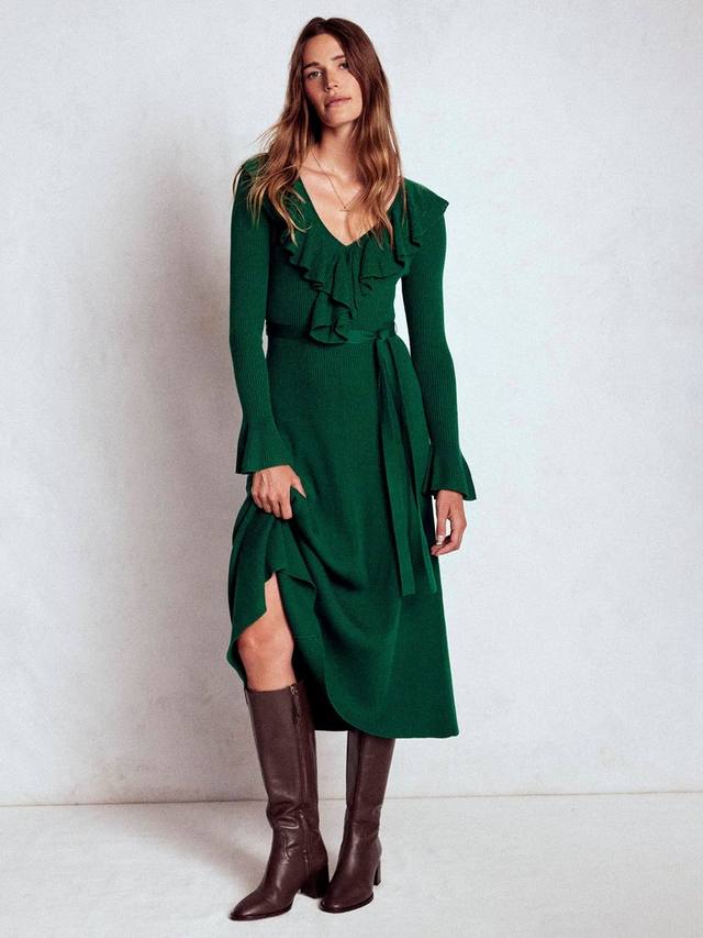 

Платье хенли с рюшами и ребристой тканью Boden, Emerald Night