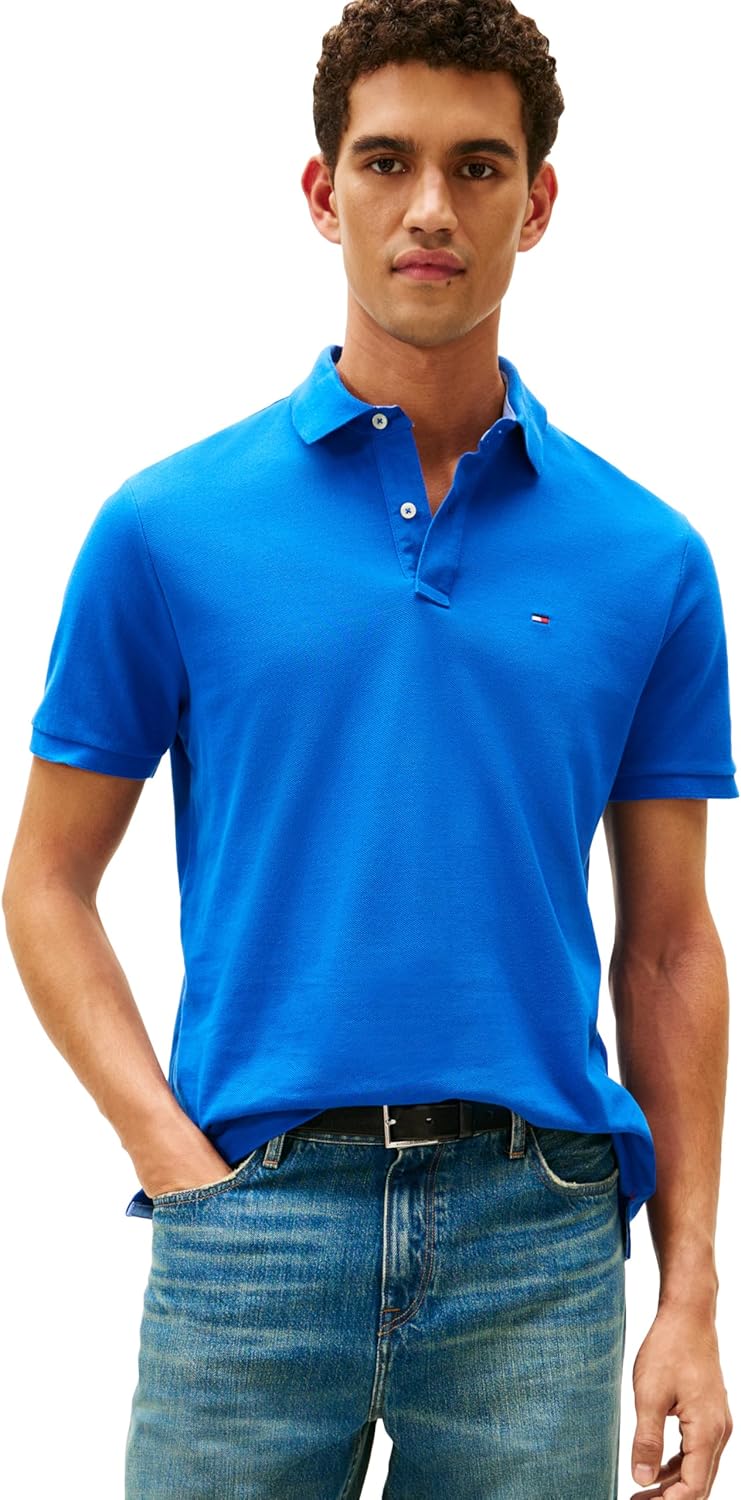 

Мужская рубашка-поло Tommy Hilfiger с коротким рукавом из хлопкового пике, классический крой, Blue Iolite, Синий, Мужская рубашка-поло Tommy Hilfiger с коротким рукавом из хлопкового пике, классический крой, Blue Iolite