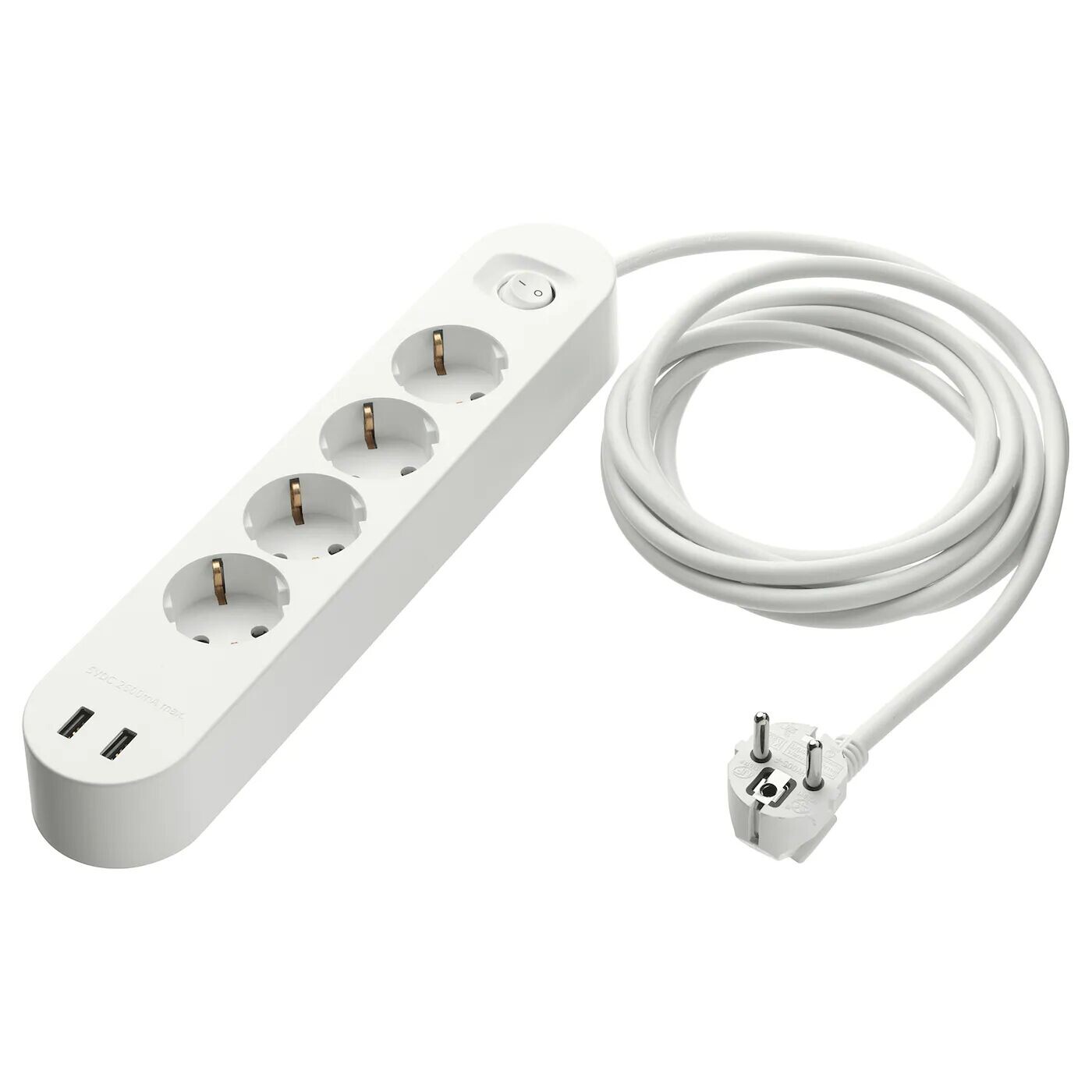 Четырехместная розетка/2 порта USB, белый, 3,0 м, KOPPLA IKEA